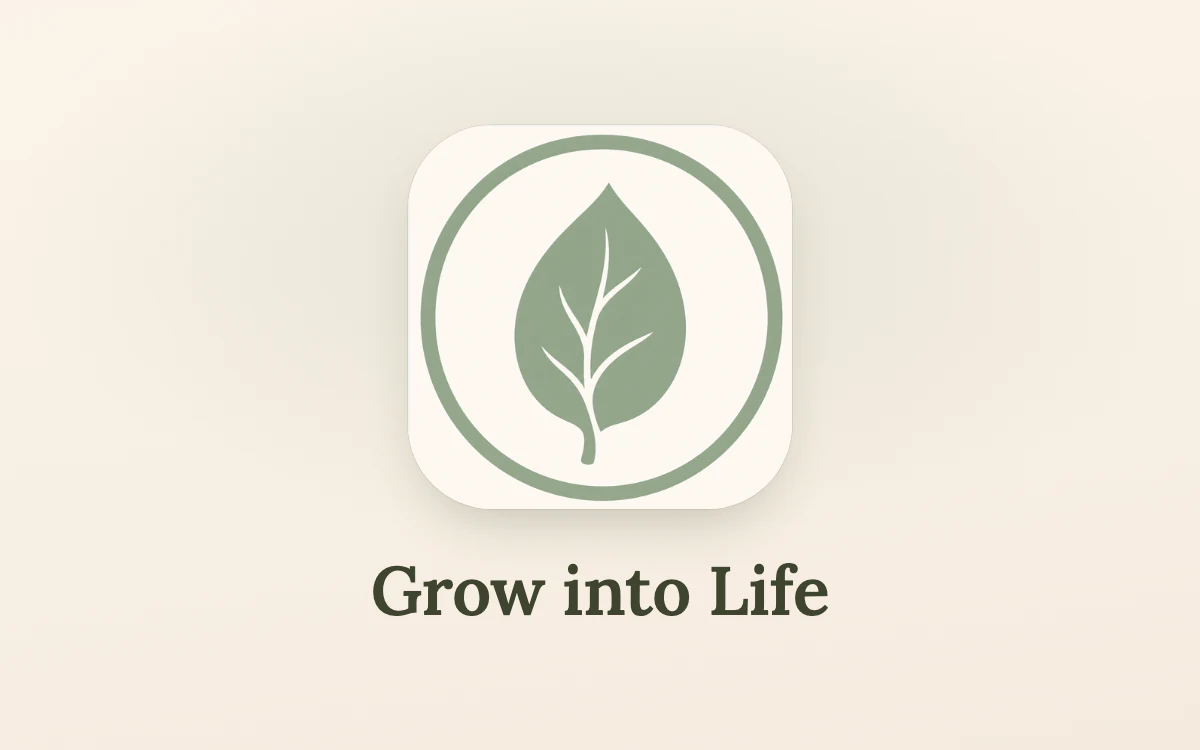 Grow into Life — App-Symbol mit dem Blatt im Kreis
